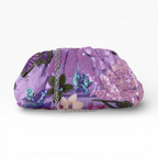 Bolsa Pouch Festa Clutch Flores Bordadas Roxa