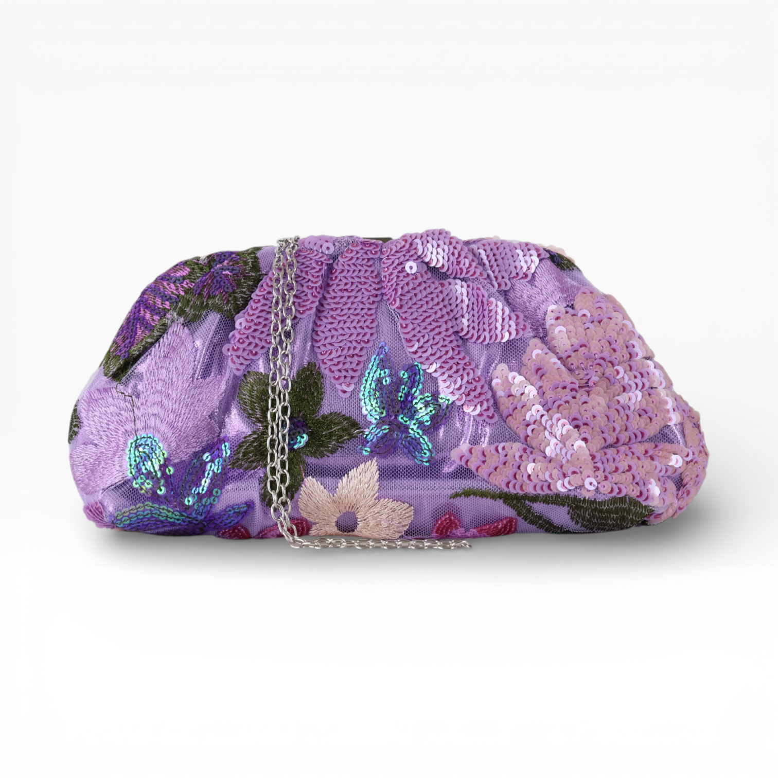 Bolsa Pouch Festa Clutch Flores Bordadas Roxa
