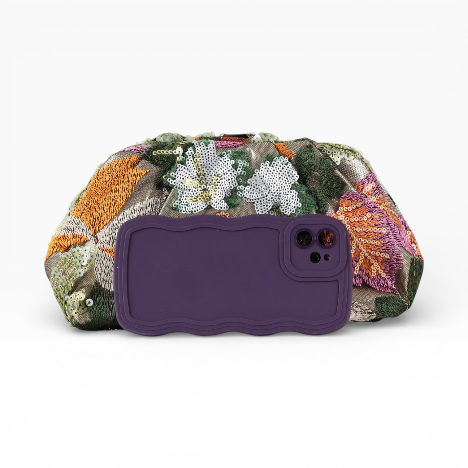 Bolsa Pouch Festa Clutch Flores Bordadas Verde