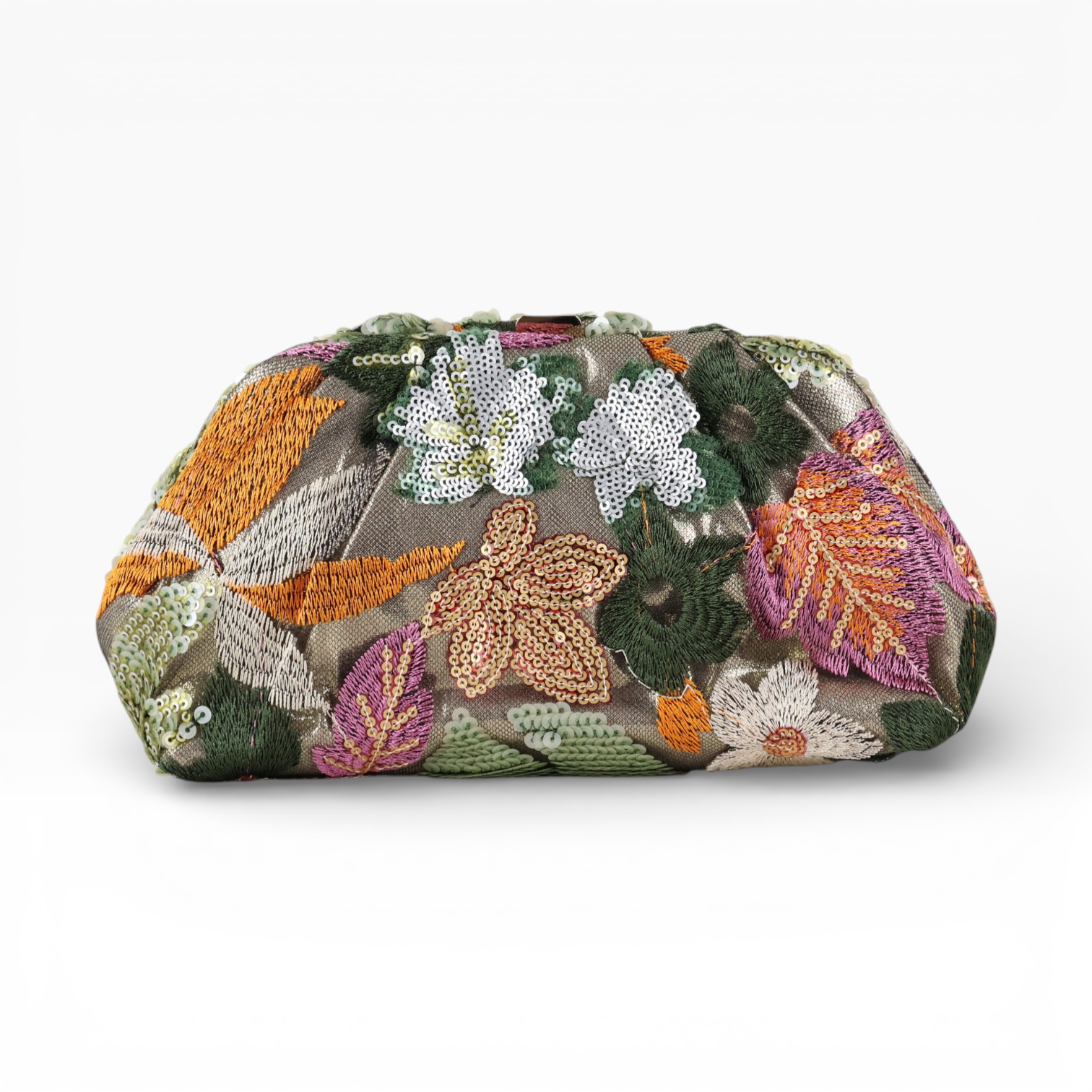 Bolsa Pouch Festa Clutch Flores Bordadas Verde