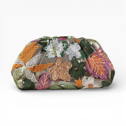 Bolsa Pouch Festa Clutch Flores Bordadas Verde