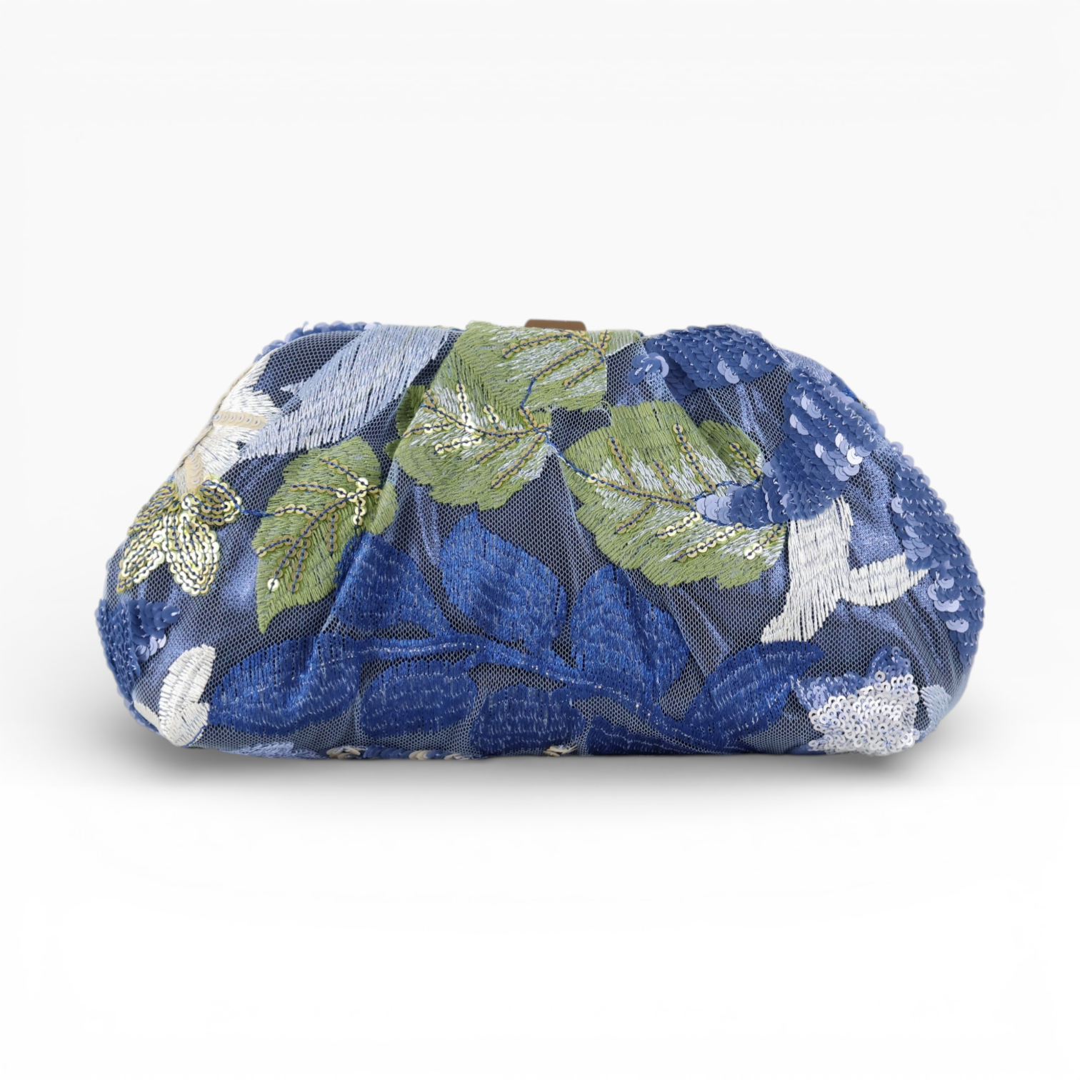 Bolsa Pouch Festa Clutch Flores Bordadas Azul