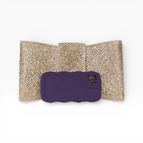 Bolsa Carteira de Festa Clutch Pedraria Dourada