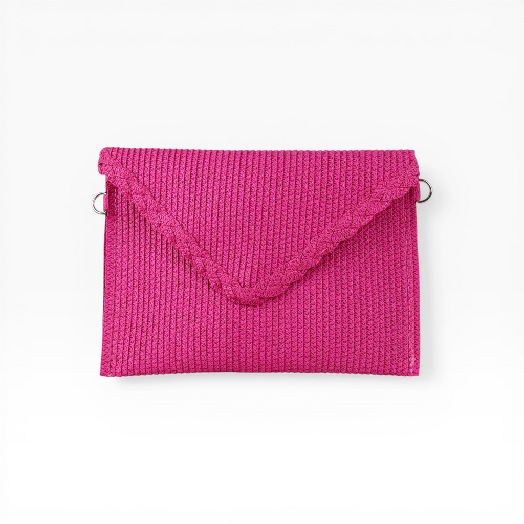 Bolsa Carteira Envelope de Palha Rosa