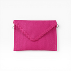 Bolsa Carteira Envelope de Palha Rosa