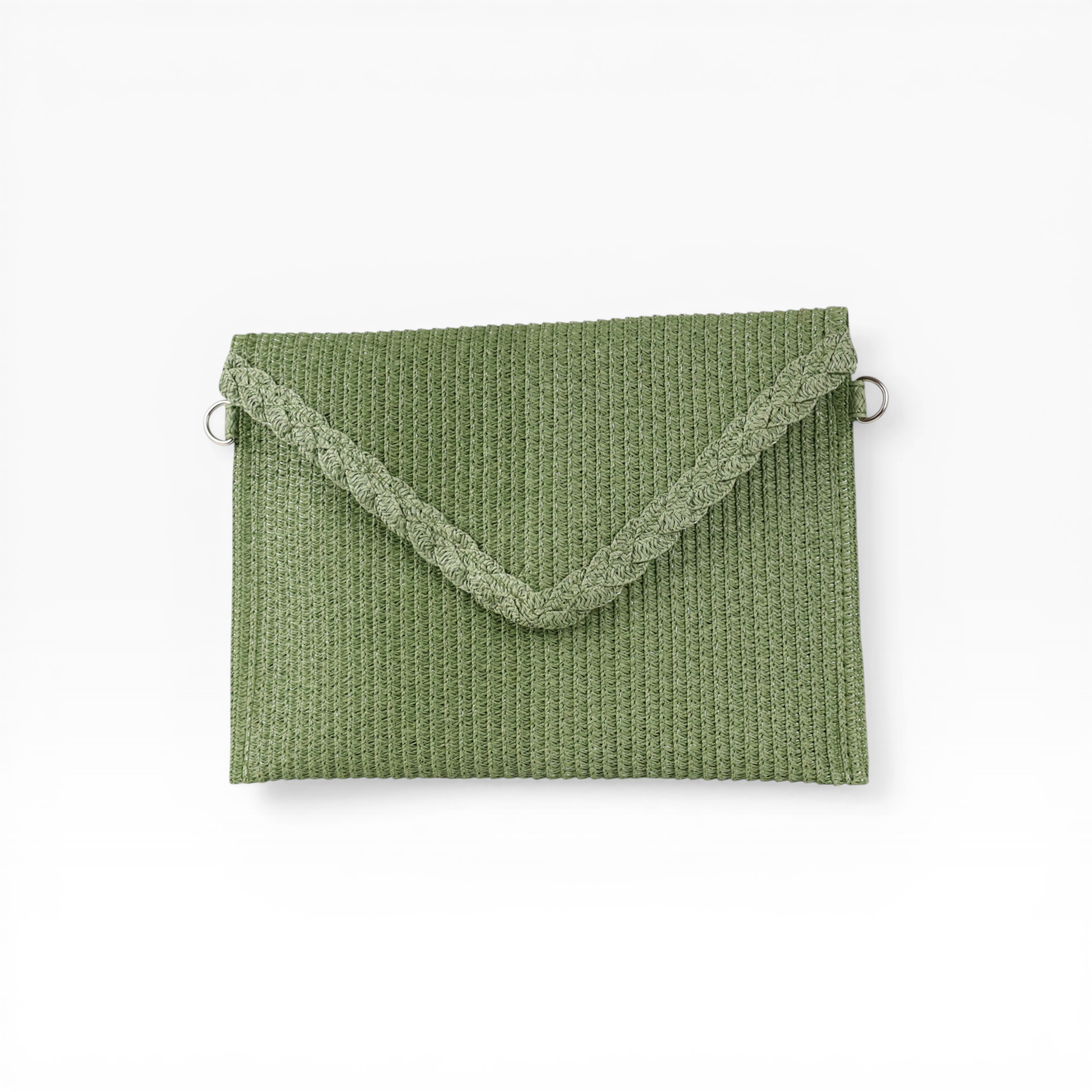 Bolsa Carteira Envelope de Palha Verde
