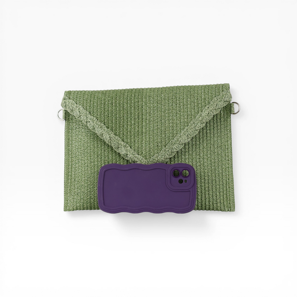 Bolsa Carteira Envelope de Palha Verde