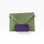 Bolsa Carteira Envelope de Palha Verde