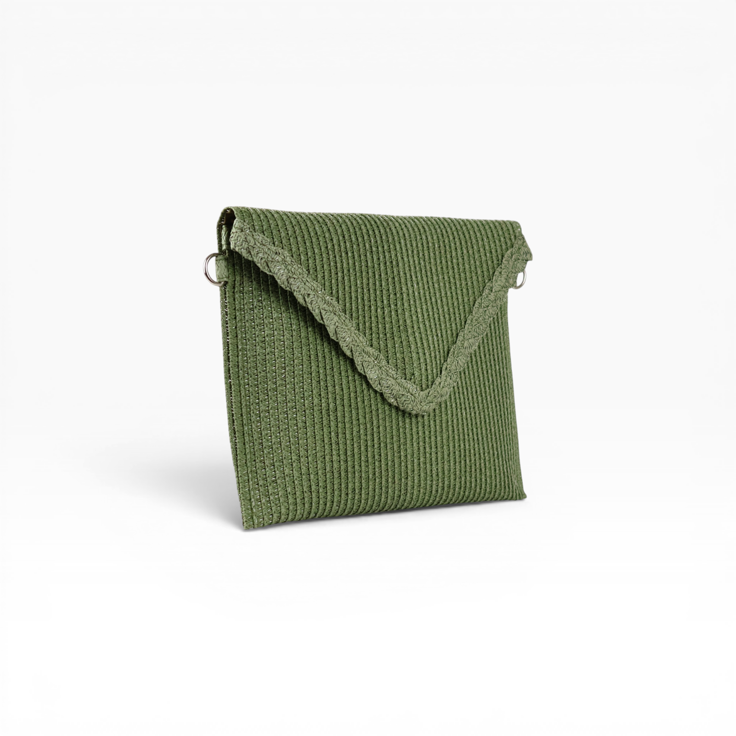 Bolsa Carteira Envelope de Palha Verde