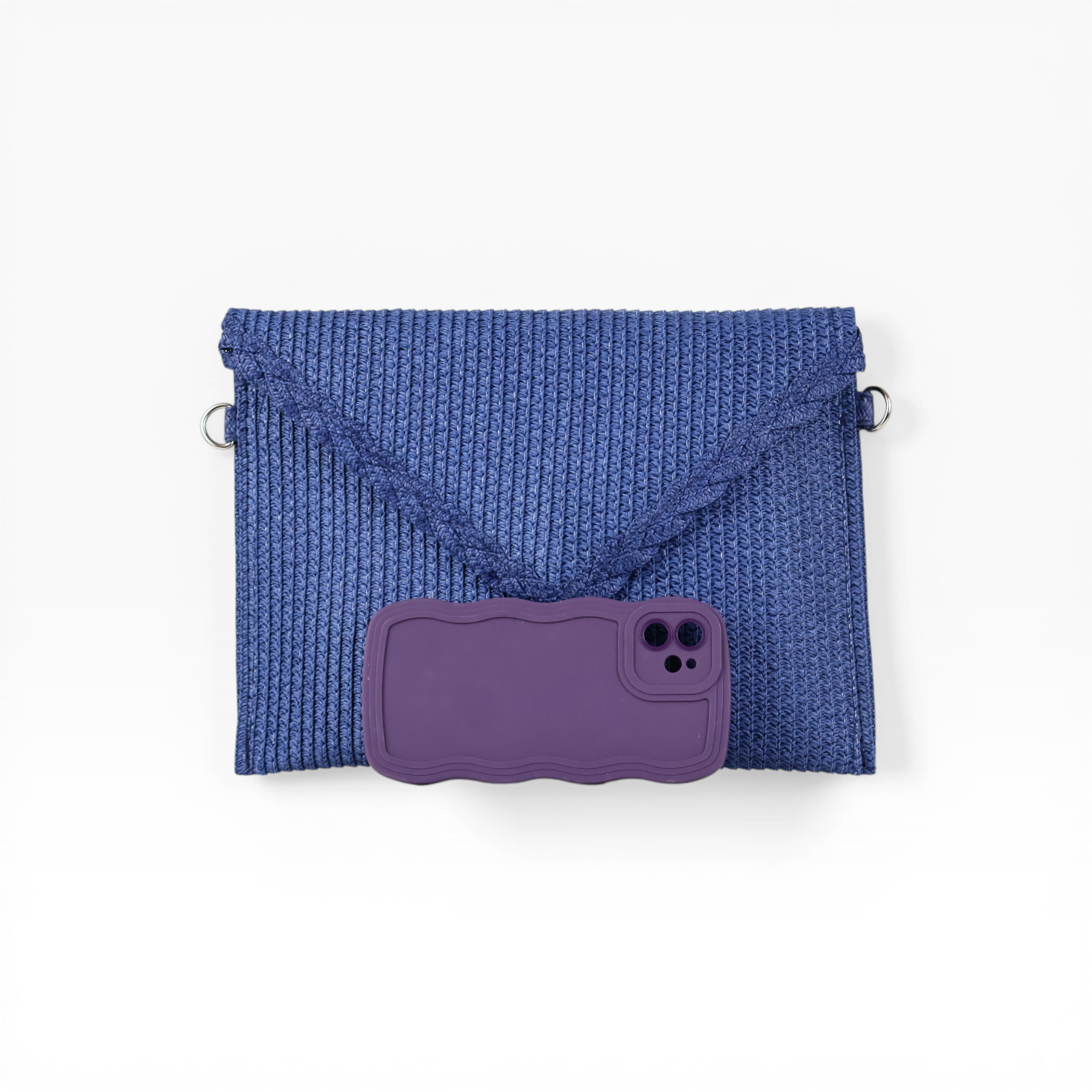 Bolsa Carteira Envelope de Palha Azul Marinho
