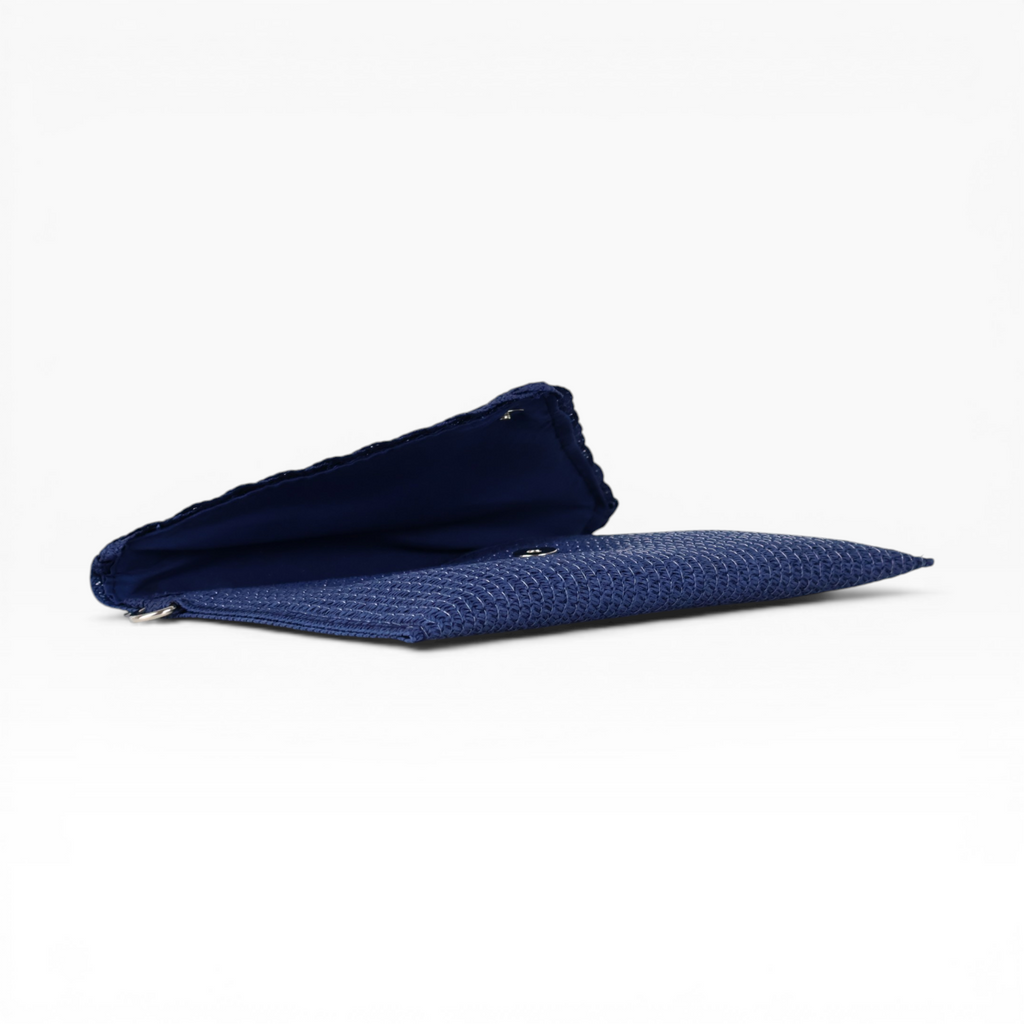 Bolsa Carteira Envelope de Palha Azul Marinho