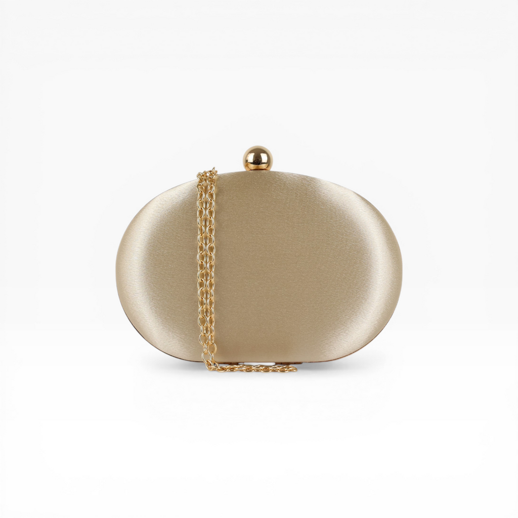 Bolsa Clutch Festa Oval Cetim Dourada