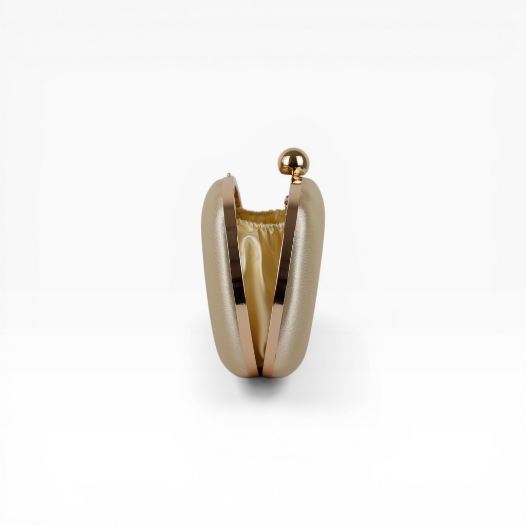 Bolsa Clutch Festa Oval Cetim Dourada