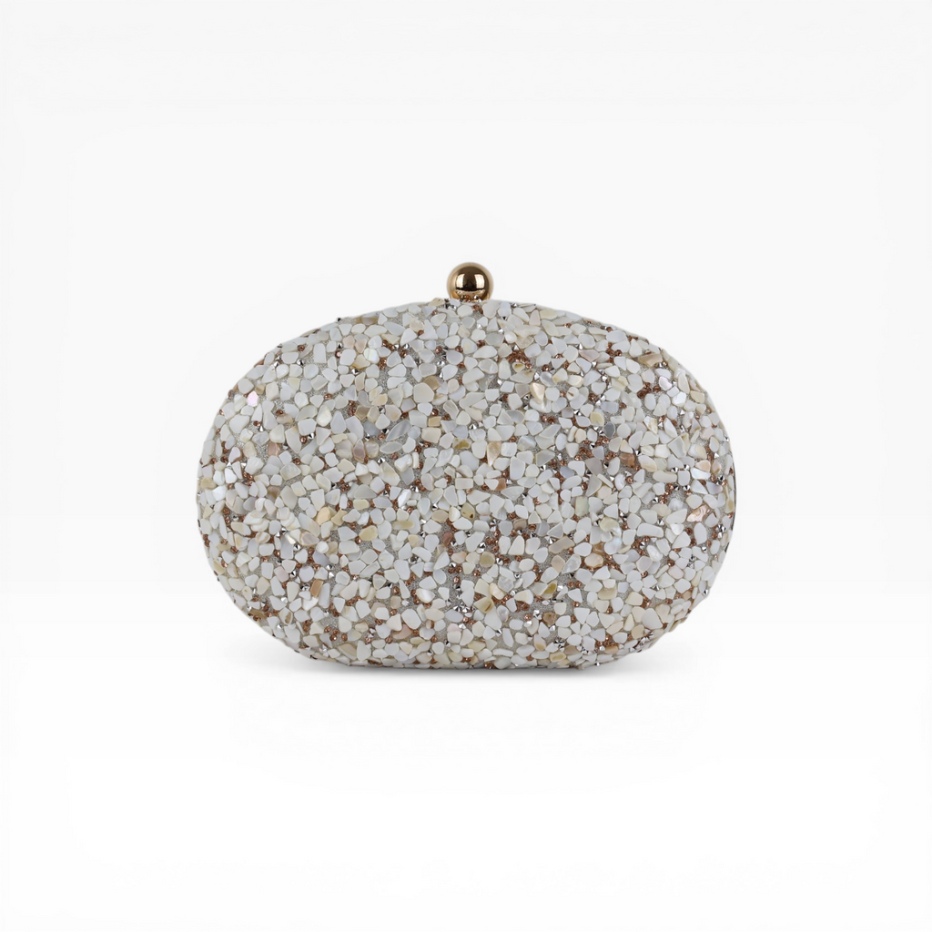 Bolsa Festa Clutch Pedraria Oval Bege Off White