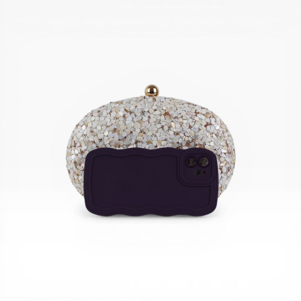 Bolsa Festa Clutch Pedraria Oval Bege Off White