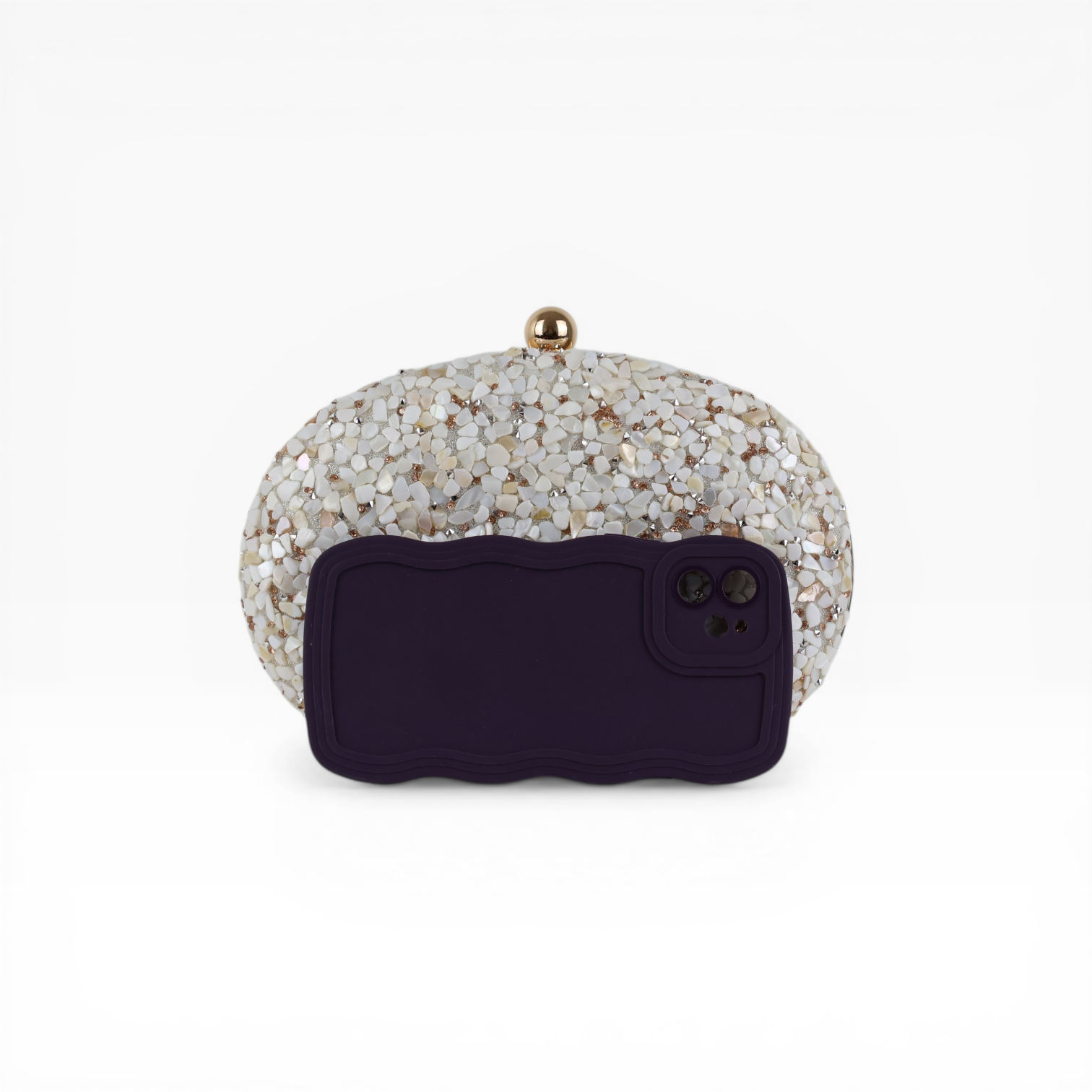 Bolsa Festa Clutch Pedraria Oval Bege Off White