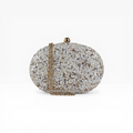 Bolsa Festa Clutch Pedraria Oval Bege Off White