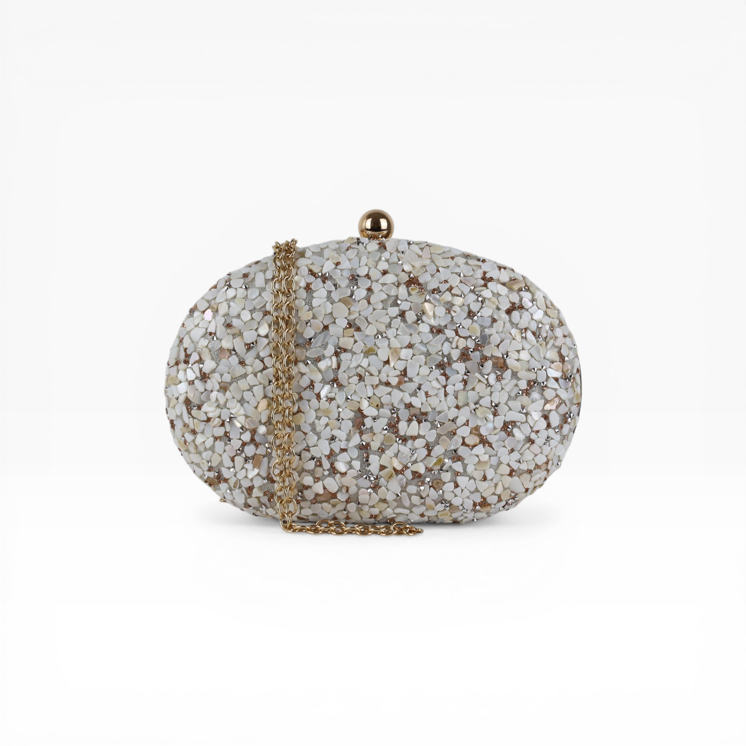 Bolsa Festa Clutch Pedraria Oval Bege Off White
