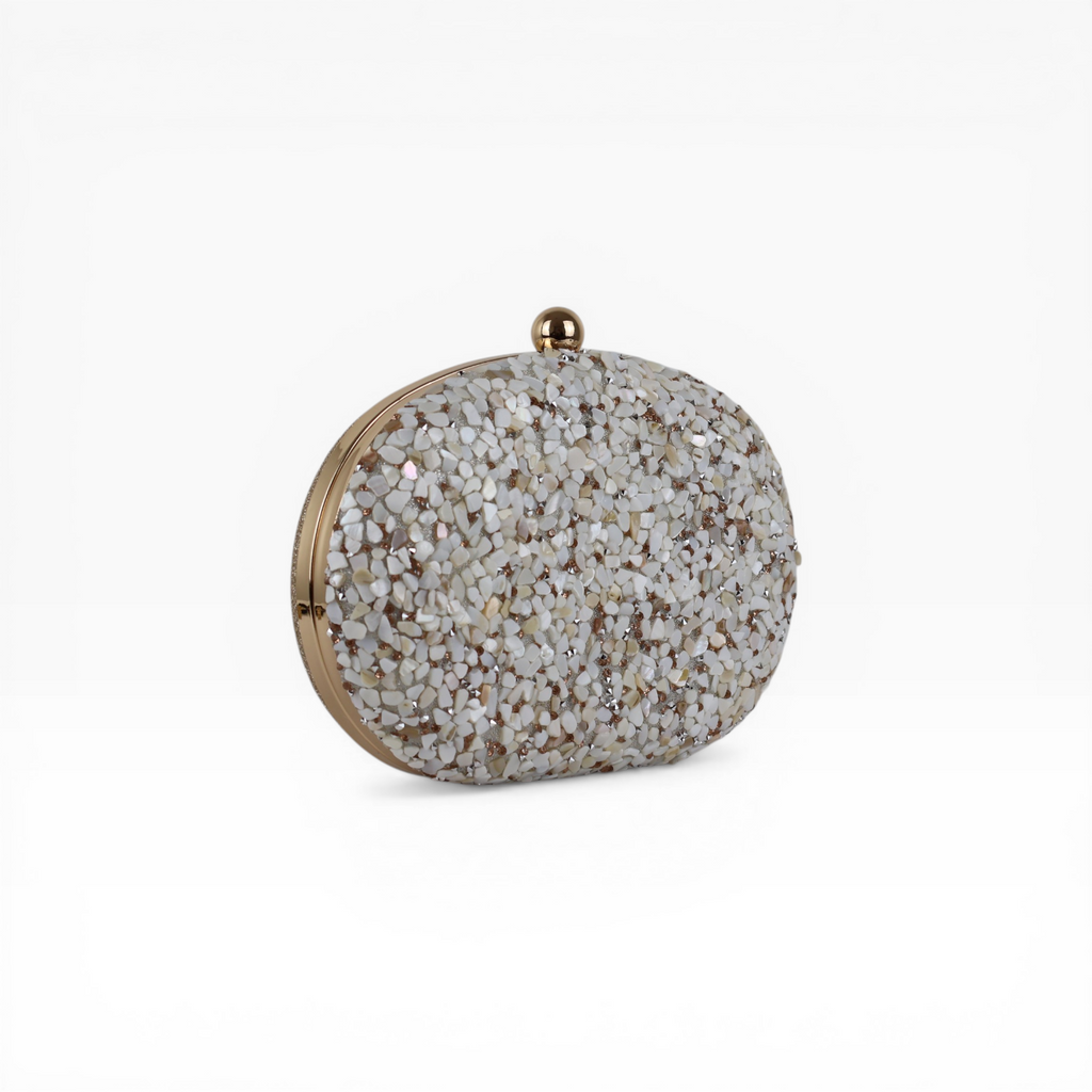 Bolsa Festa Clutch Pedraria Oval Bege Off White