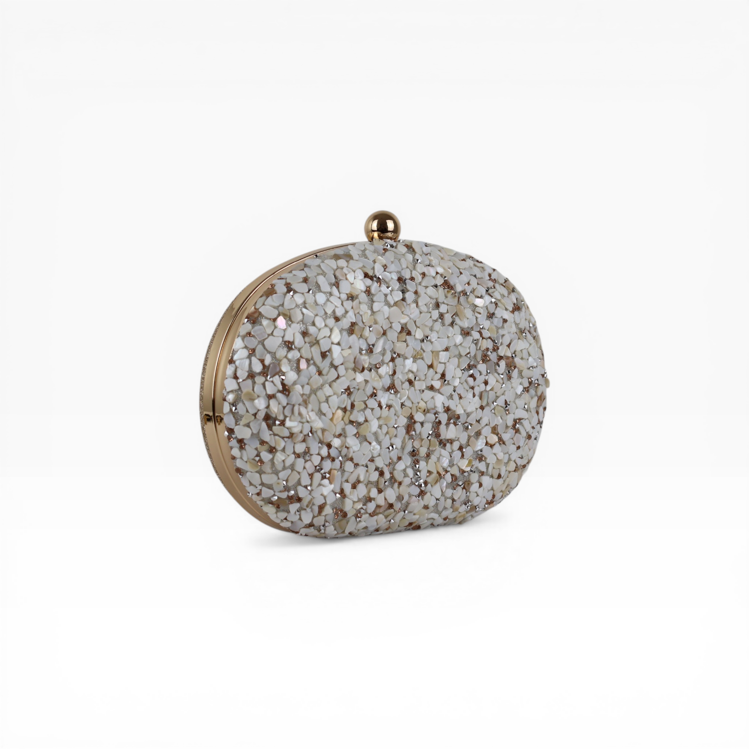 Bolsa Festa Clutch Pedraria Oval Bege Off White