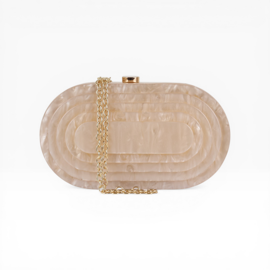 Bolsa Festa Clutch Oval Acrílico Perolado Bege Claro - ReUse
