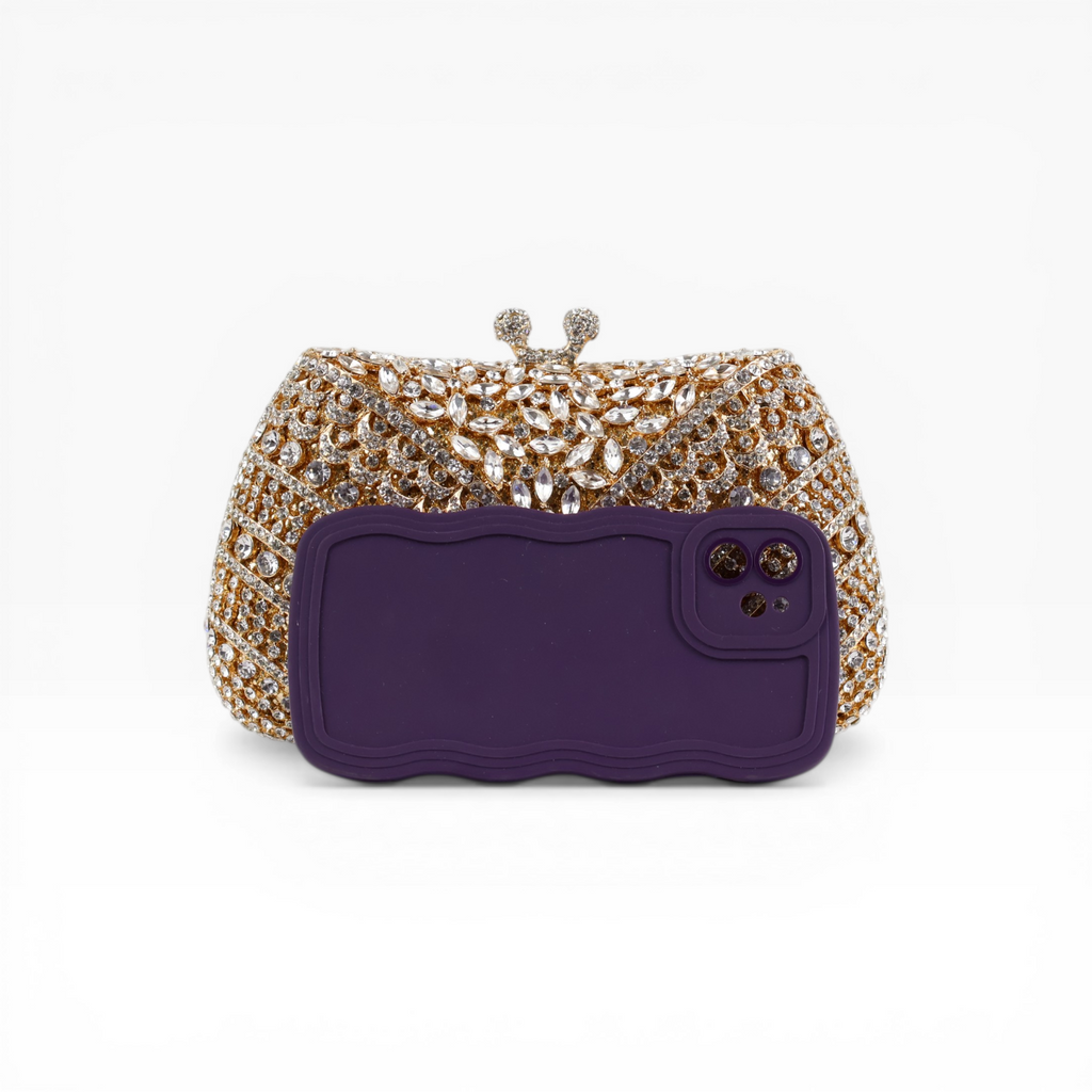 Bolsa Festa Clutch Pedraria Strass Dourada