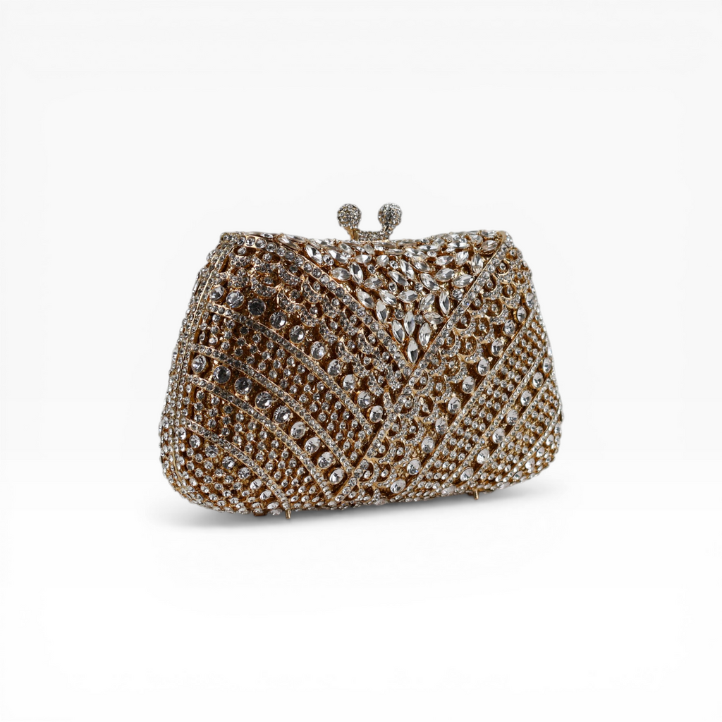 Bolsa Festa Clutch Pedraria Strass Dourada