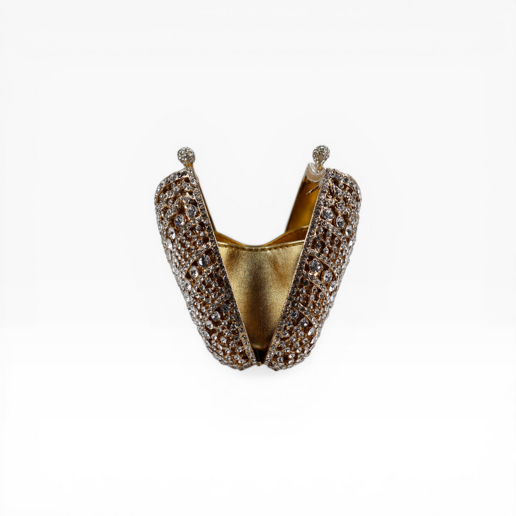 Bolsa Festa Clutch Pedraria Strass Dourada
