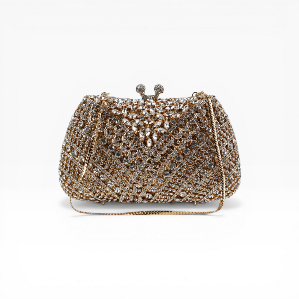 Bolsa Festa Clutch Pedraria Strass Dourada