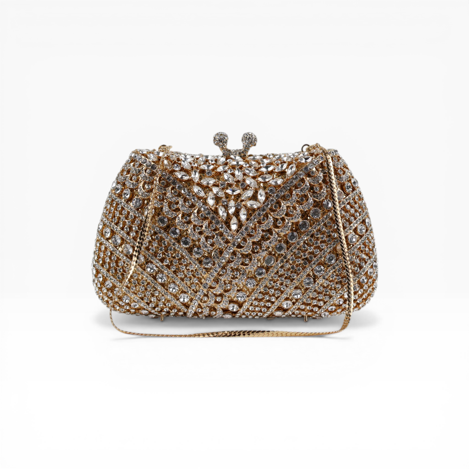 Bolsa Festa Clutch Pedraria Strass Dourada