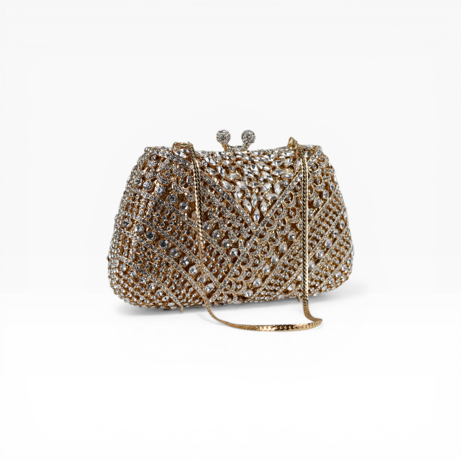 Bolsa Festa Clutch Pedraria Strass Dourada