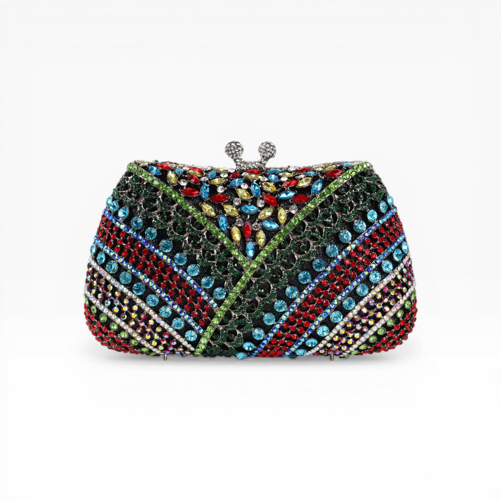 Bolsa Festa Clutch Pedraria Strass Multicolorida