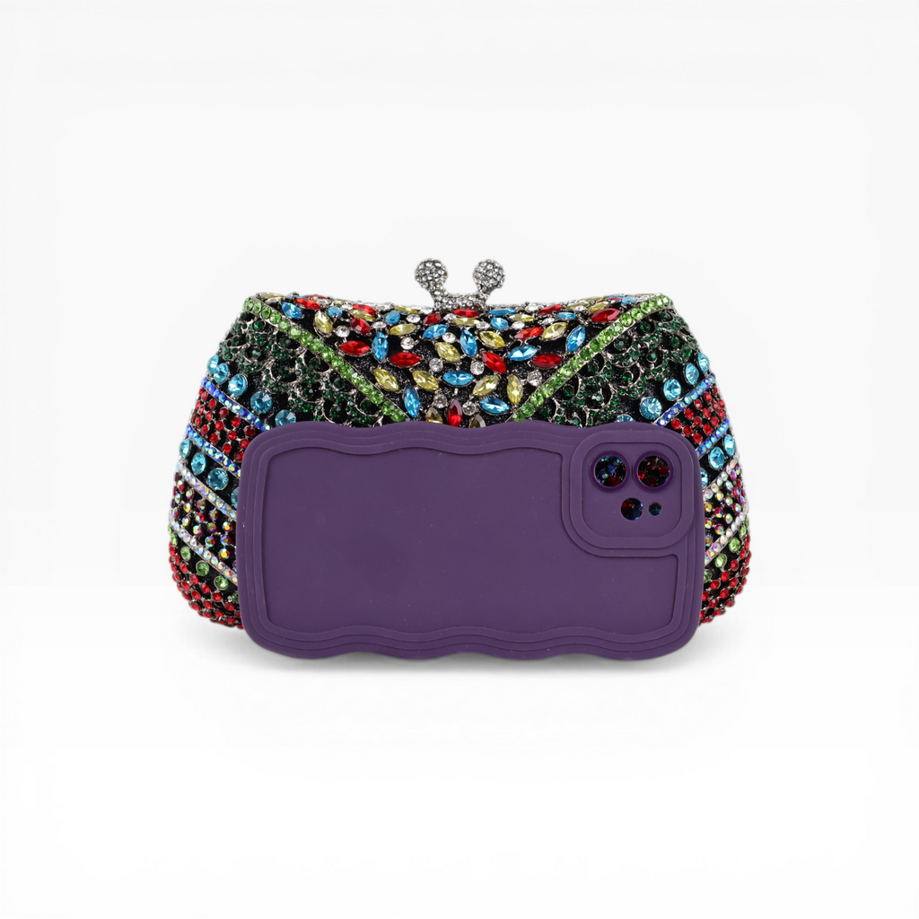 Bolsa Festa Clutch Pedraria Strass Multicolorida