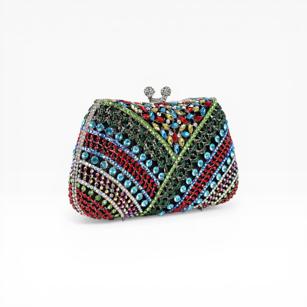 Bolsa Festa Clutch Pedraria Strass Multicolorida