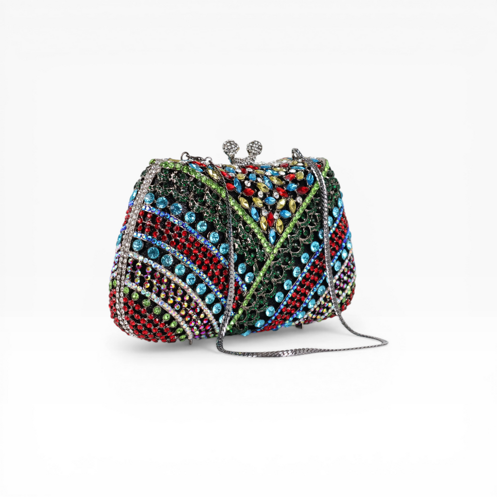 Bolsa Festa Clutch Pedraria Strass Multicolorida