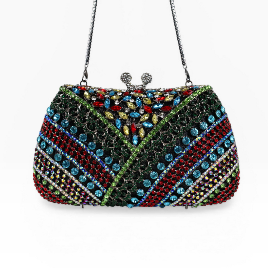 Bolsa Festa Clutch Pedraria Strass Multicolorida