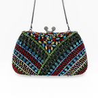 Bolsa Festa Clutch Pedraria Strass Multicolorida