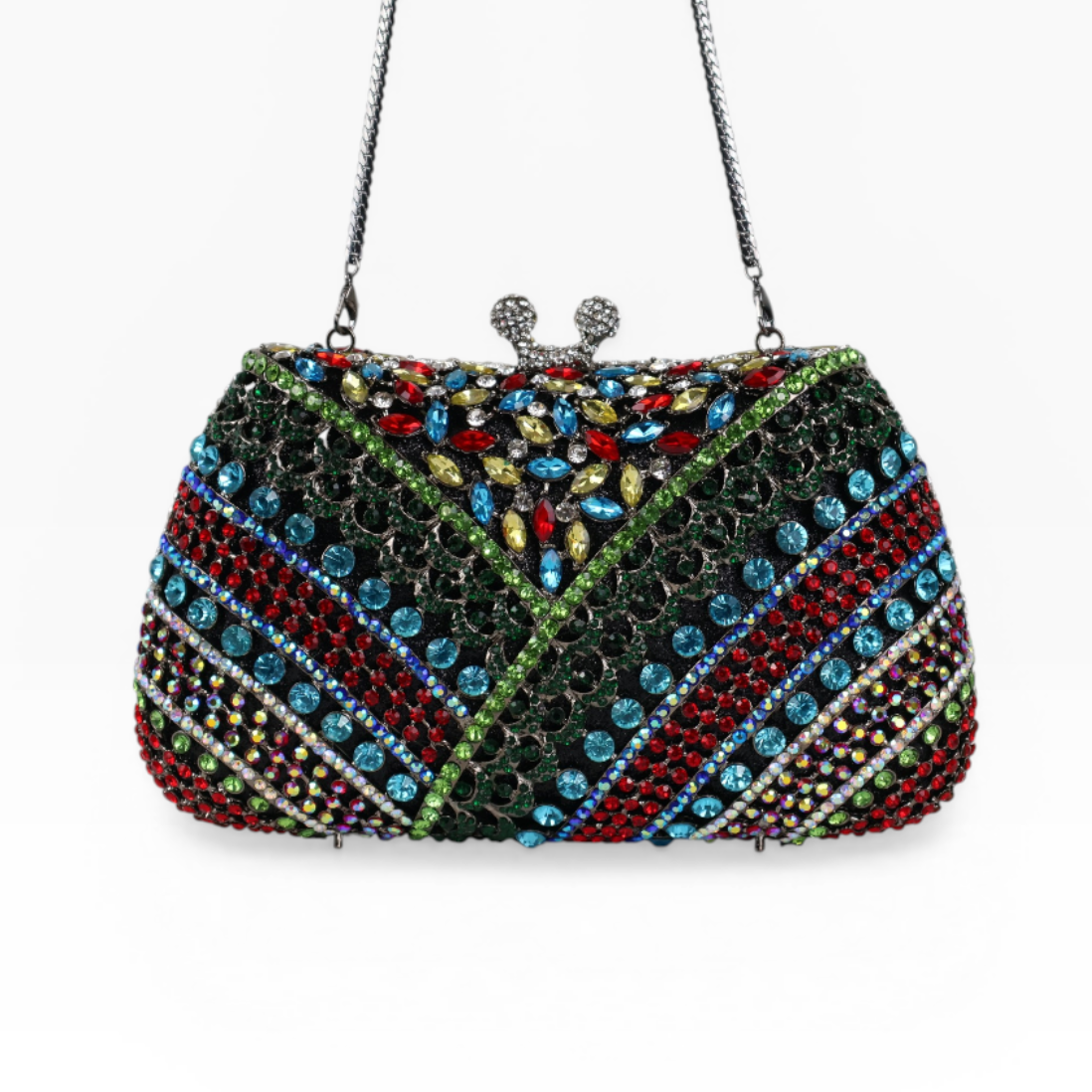 Bolsa Festa Clutch Pedraria Strass Multicolorida