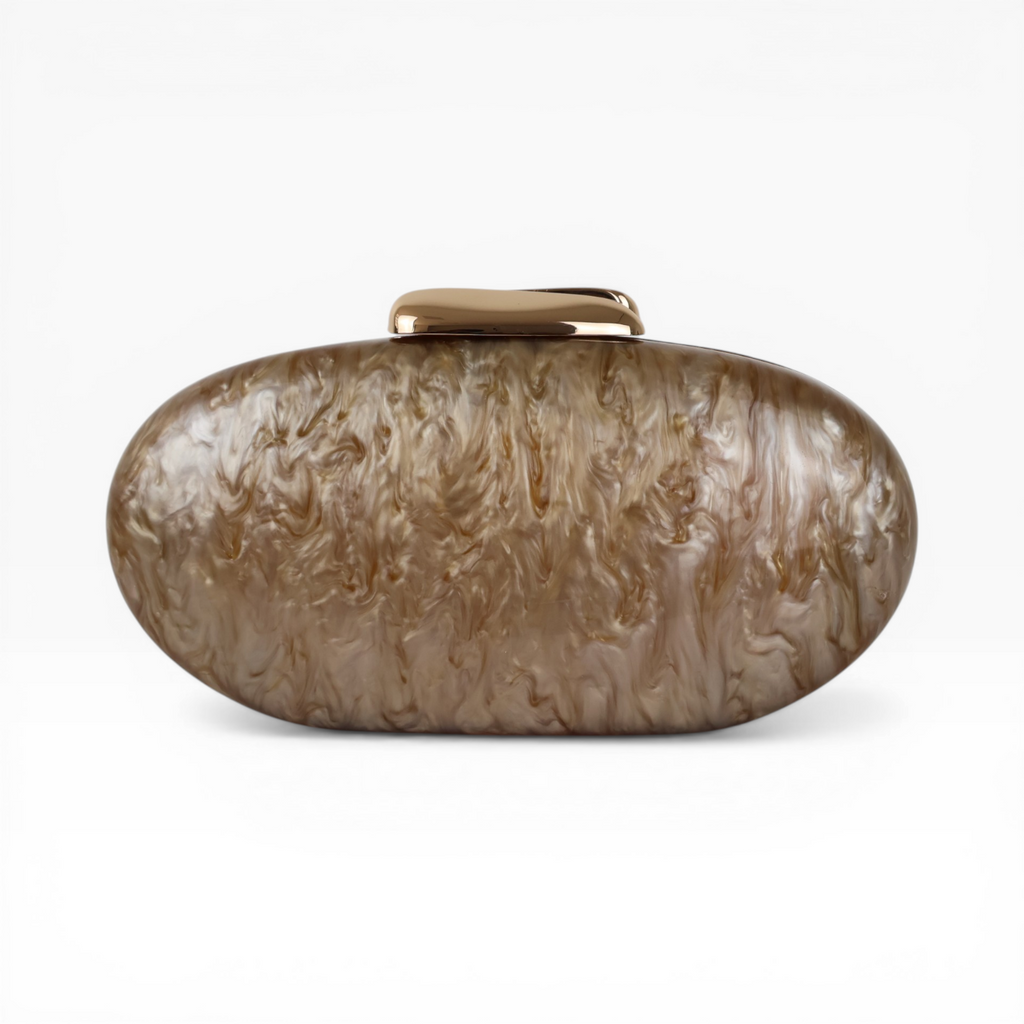 Bolsa Festa Clutch Oval Acrílico Perolado Marrom