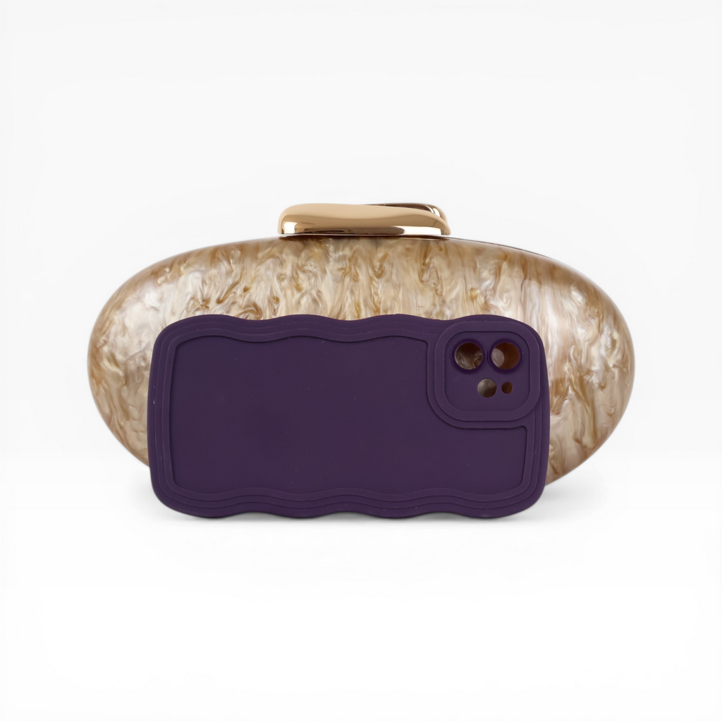Bolsa Festa Clutch Oval Acrílico Perolado Marrom