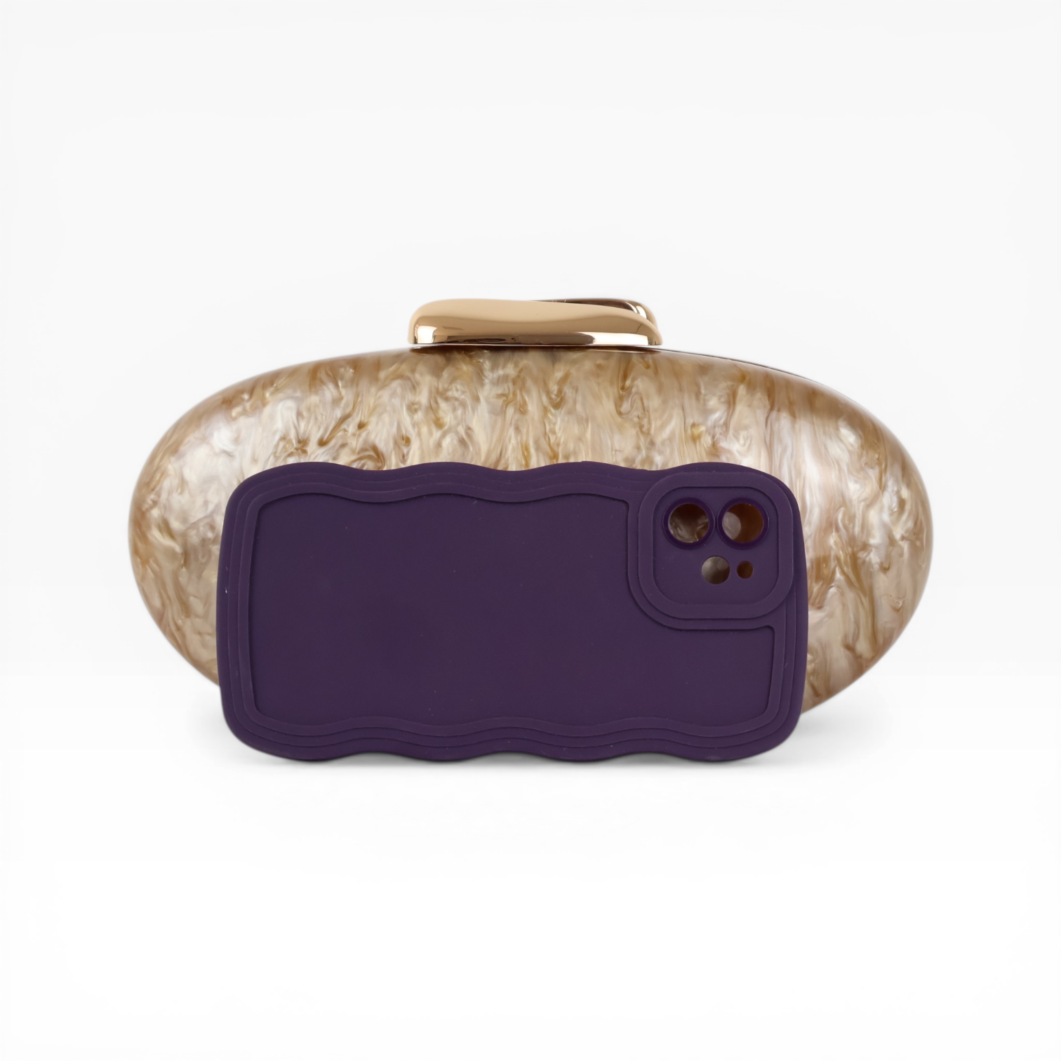 Bolsa Festa Clutch Oval Acrílico Perolado Marrom
