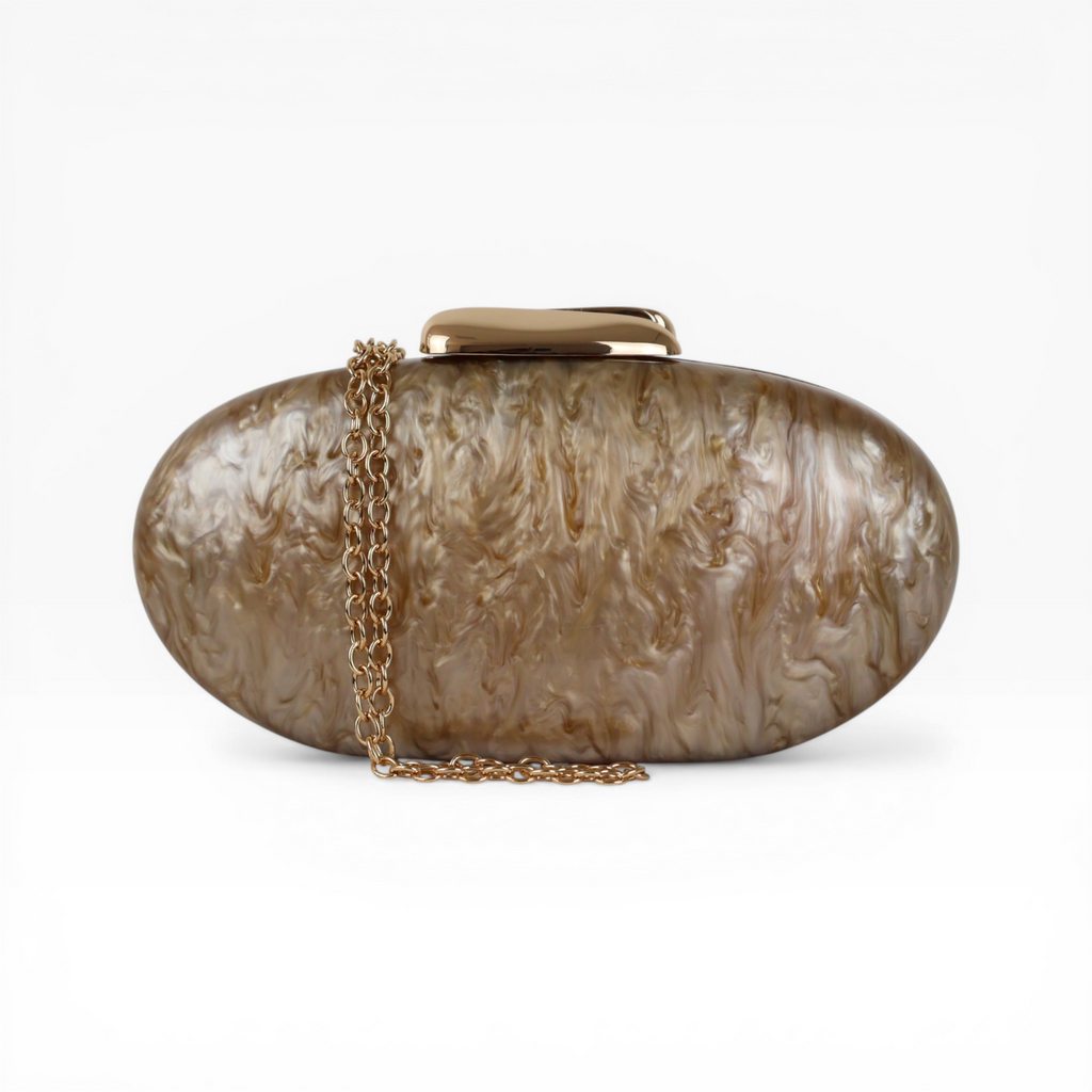 Bolsa Festa Clutch Oval Acrílico Perolado Marrom