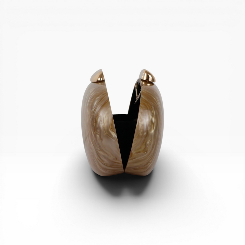 Bolsa Festa Clutch Oval Acrílico Perolado Marrom
