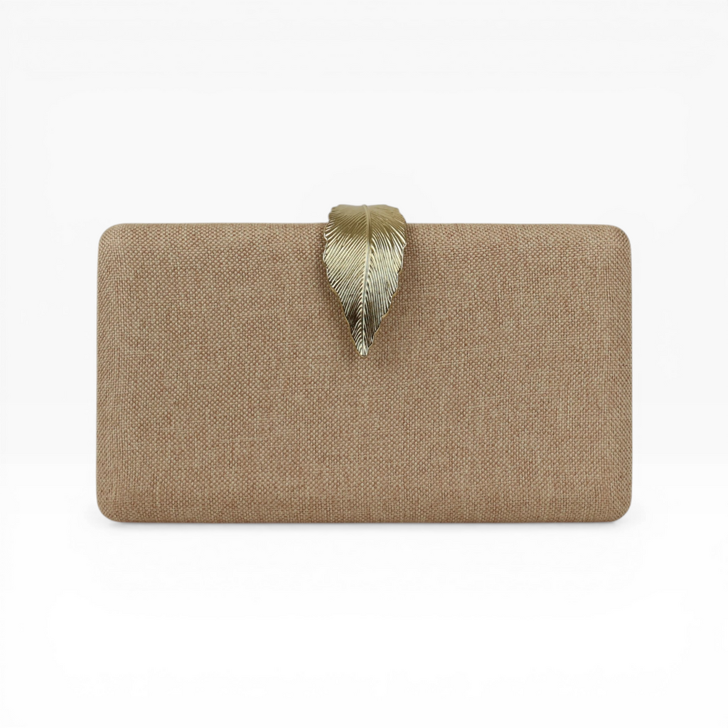 Bolsa de Festa Clutch Fecho Folha Bege