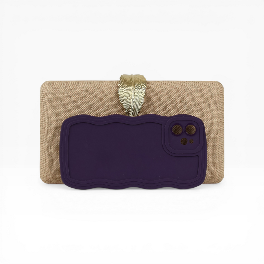 Bolsa de Festa Clutch Fecho Folha Bege