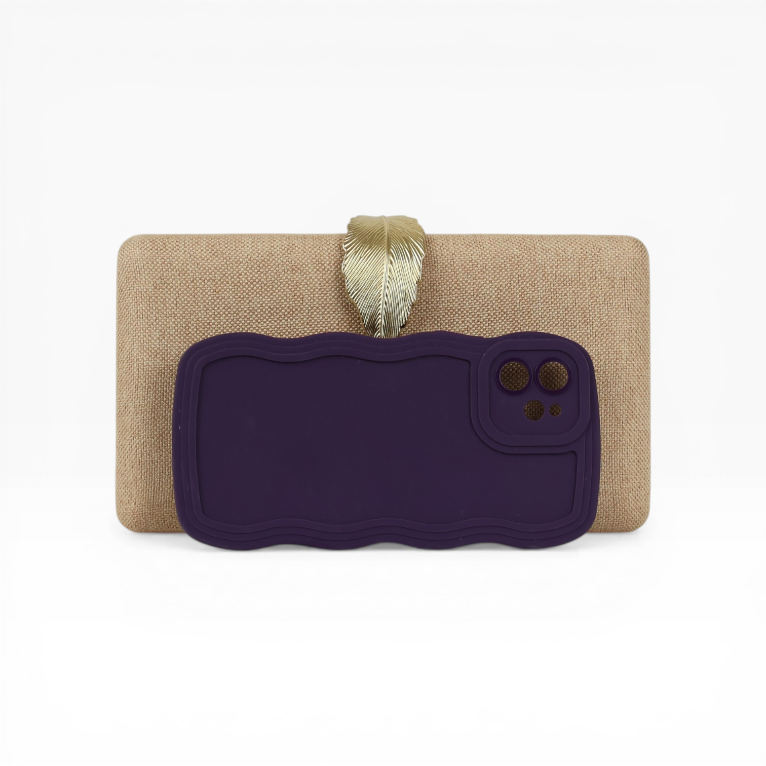 Bolsa de Festa Clutch Fecho Folha Bege