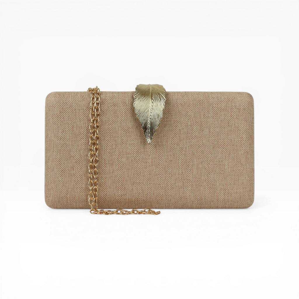Bolsa de Festa Clutch Fecho Folha Bege