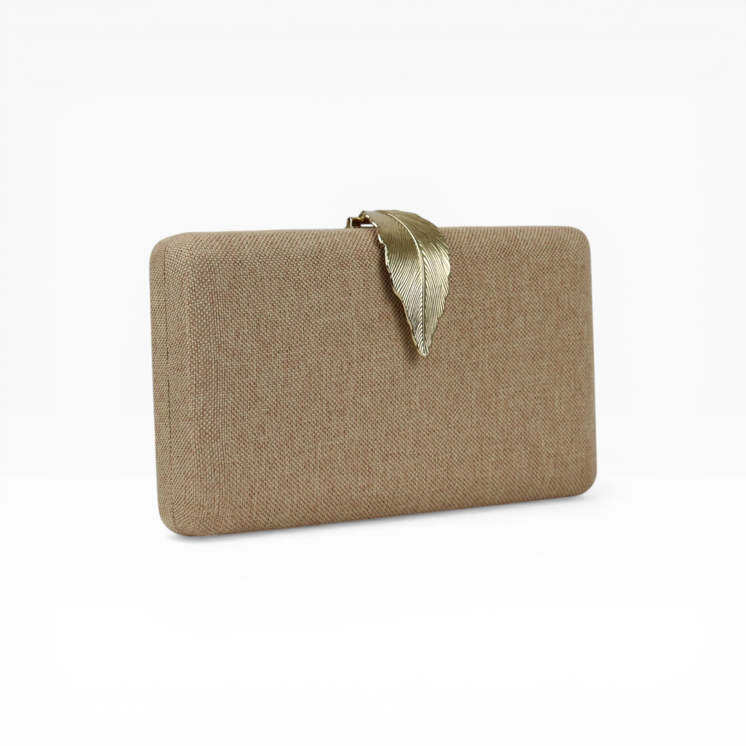 Bolsa de Festa Clutch Fecho Folha Bege