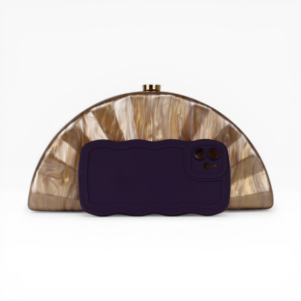 Bolsa de Festa Clutch Acrílico Perolado Meia Lua Marrom