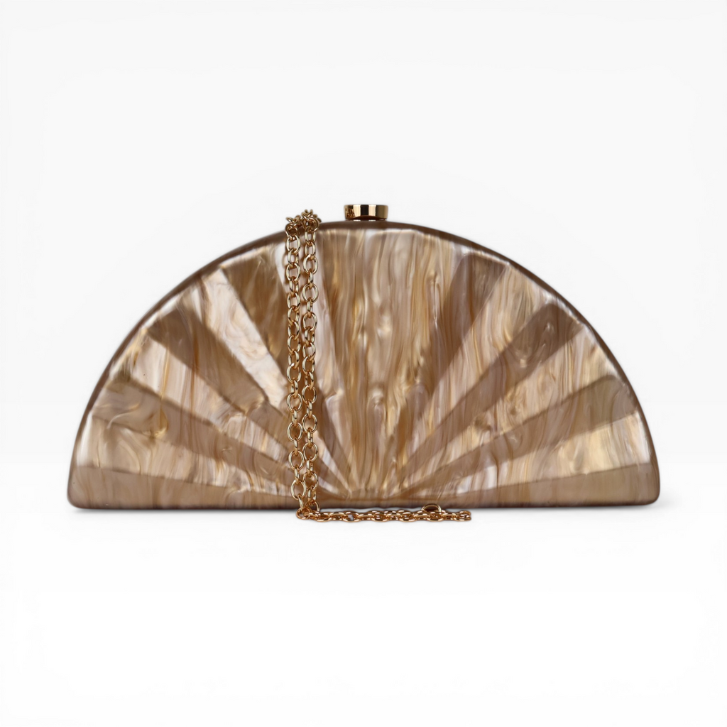 Bolsa de Festa Clutch Acrílico Perolado Meia Lua Marrom
